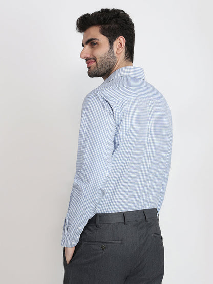 Raymond Men Blue Checks Slim Fit Bamboo Blend Full Sleeve Formal Shirt
