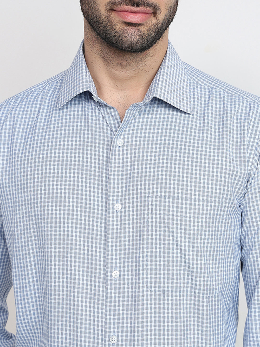 Raymond Men Blue Checks Slim Fit Bamboo Blend Full Sleeve Formal Shirt