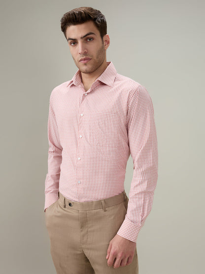 Raymond Men Orange Checks Slim Fit Bamboo Blend Full Sleeve Formal Shirt