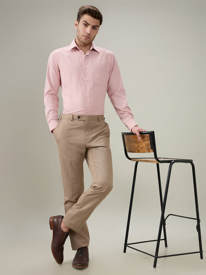 Raymond Men Orange Checks Slim Fit Bamboo Blend Full Sleeve Formal Shirt