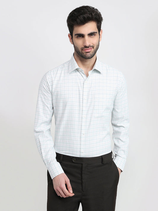 Raymond Men Green Checks Slim Fit Bamboo Blend Full Sleeve Formal Shirt