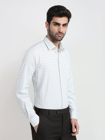 Raymond Men Green Checks Slim Fit Bamboo Blend Full Sleeve Formal Shirt