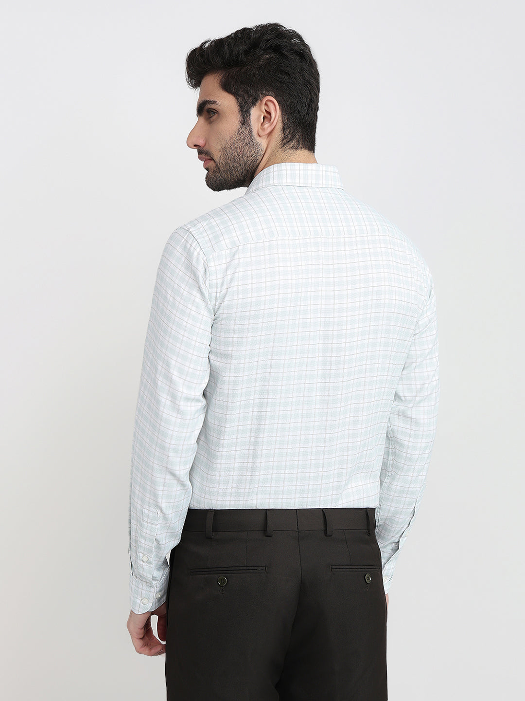 Raymond Men Green Checks Slim Fit Bamboo Blend Full Sleeve Formal Shirt