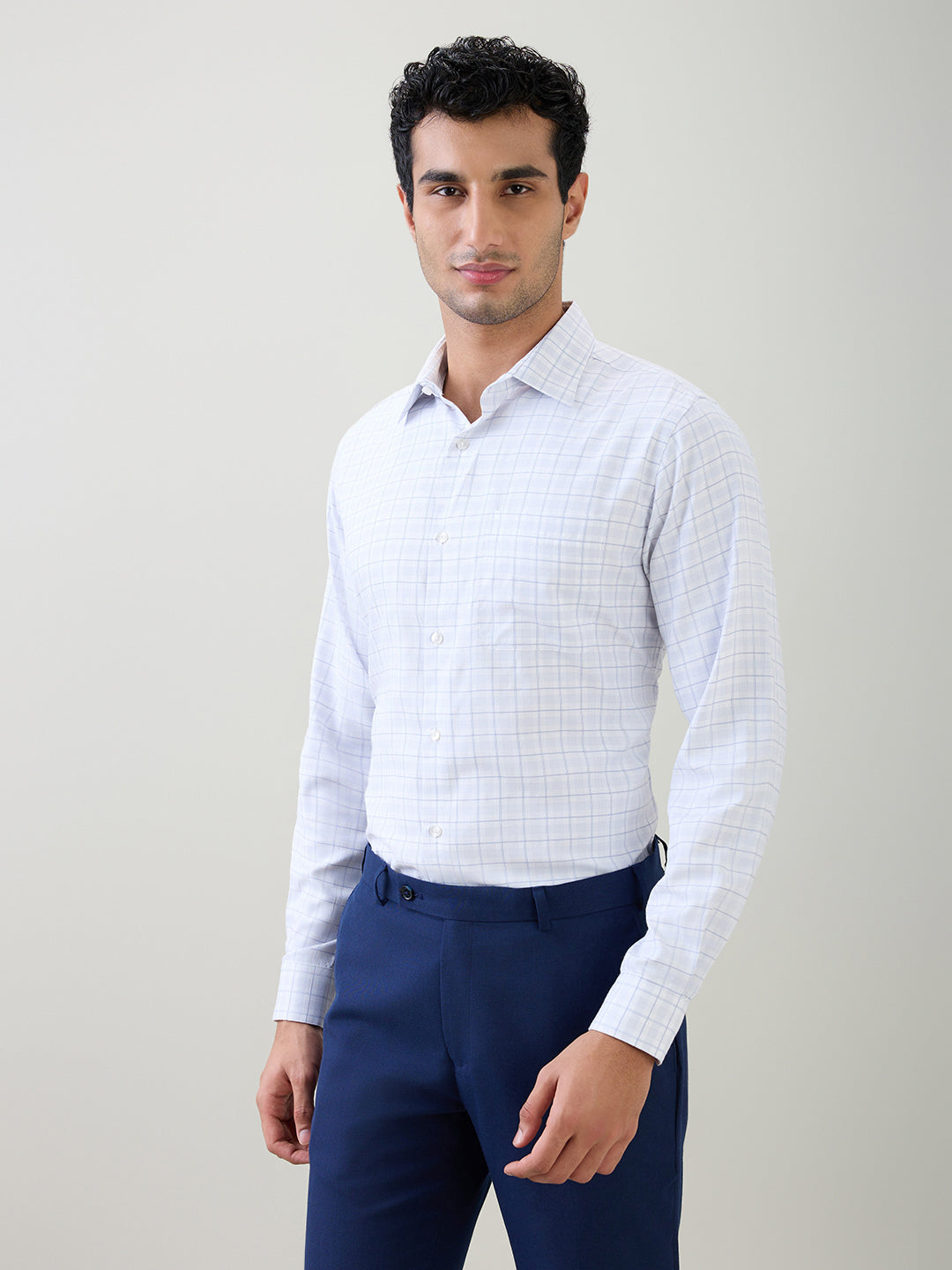 Raymond Men Purple Checks Slim Fit Bamboo Blend Full Sleeve Formal Shirt