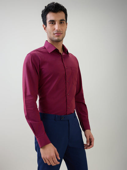 Raymond Men Maroon Fil-A-Fil Slim Fit Cotton Full Sleeve Formal Shirt