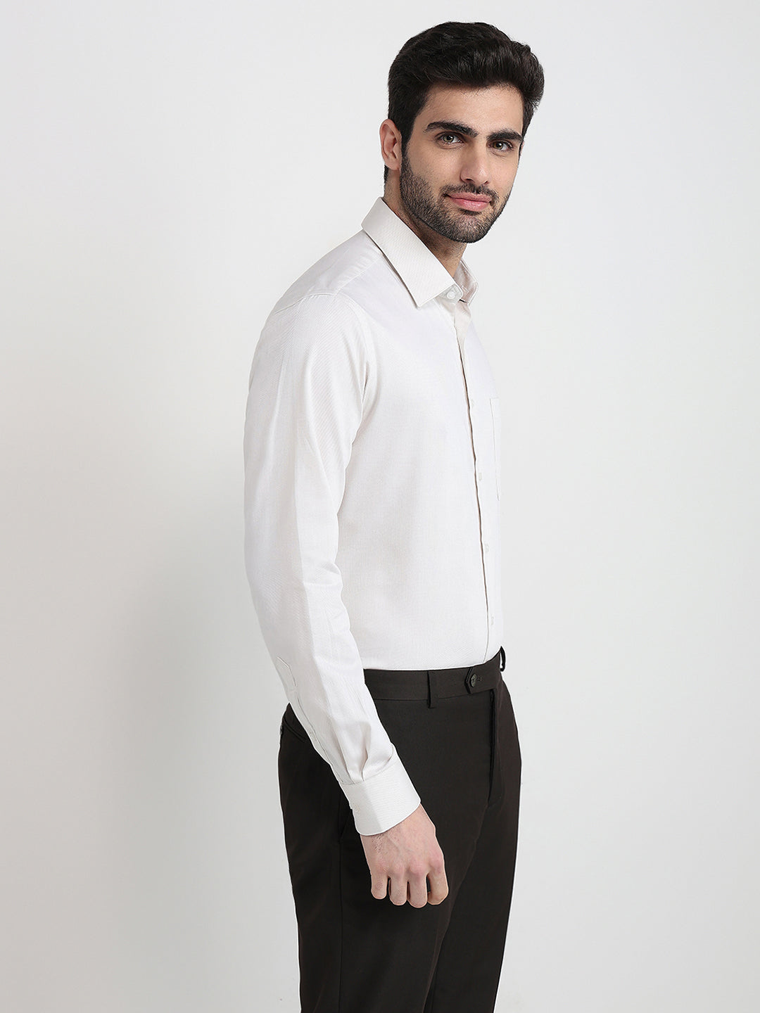 Raymond Men Brown Structure Slim Fit Cotton Full Sleeve Formal Shirt