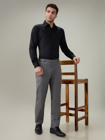 Raymond Men Black Solid Chambray Slim Fit Cotton Full Sleeve Formal Shirt