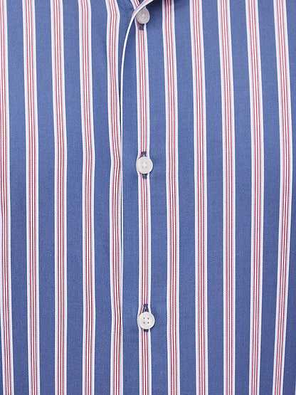 Raymond Men Blue Stripe Slim Fit Cotton Formal Shirts