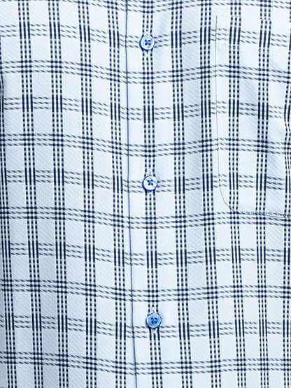 Raymond Men Blue Contemporary Fit Checks Cutaway Collar Shirt