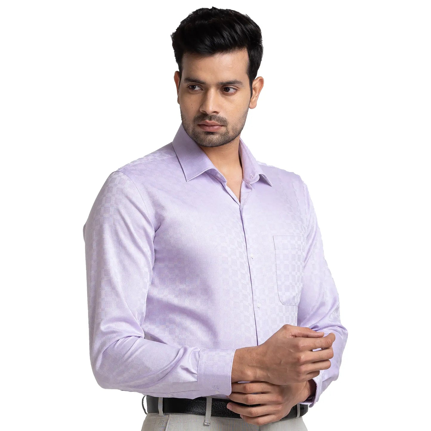 Men Violet Contemporary Fit Structure Cotton Cut Collar Shirts