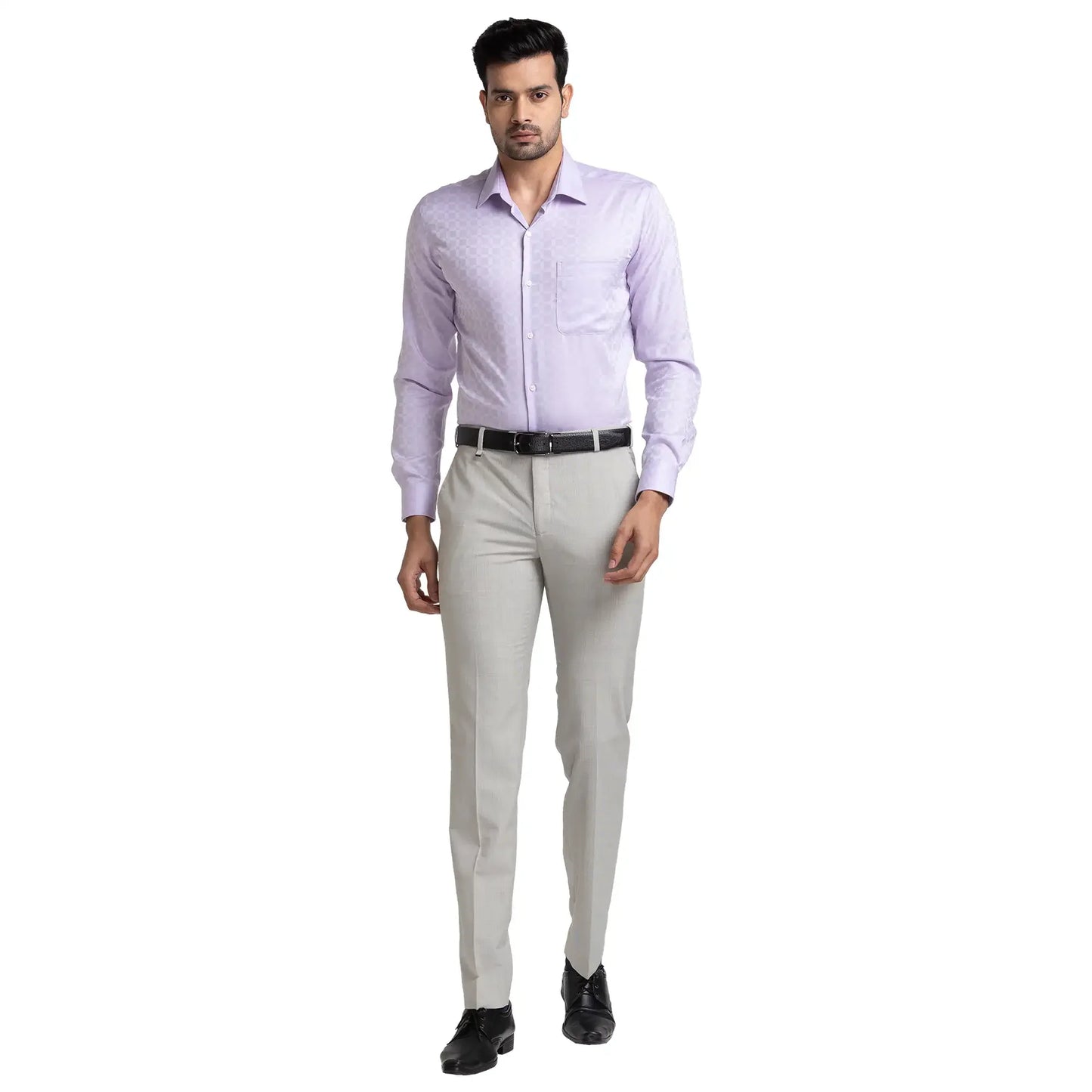 Men Violet Contemporary Fit Structure Cotton Cut Collar Shirts