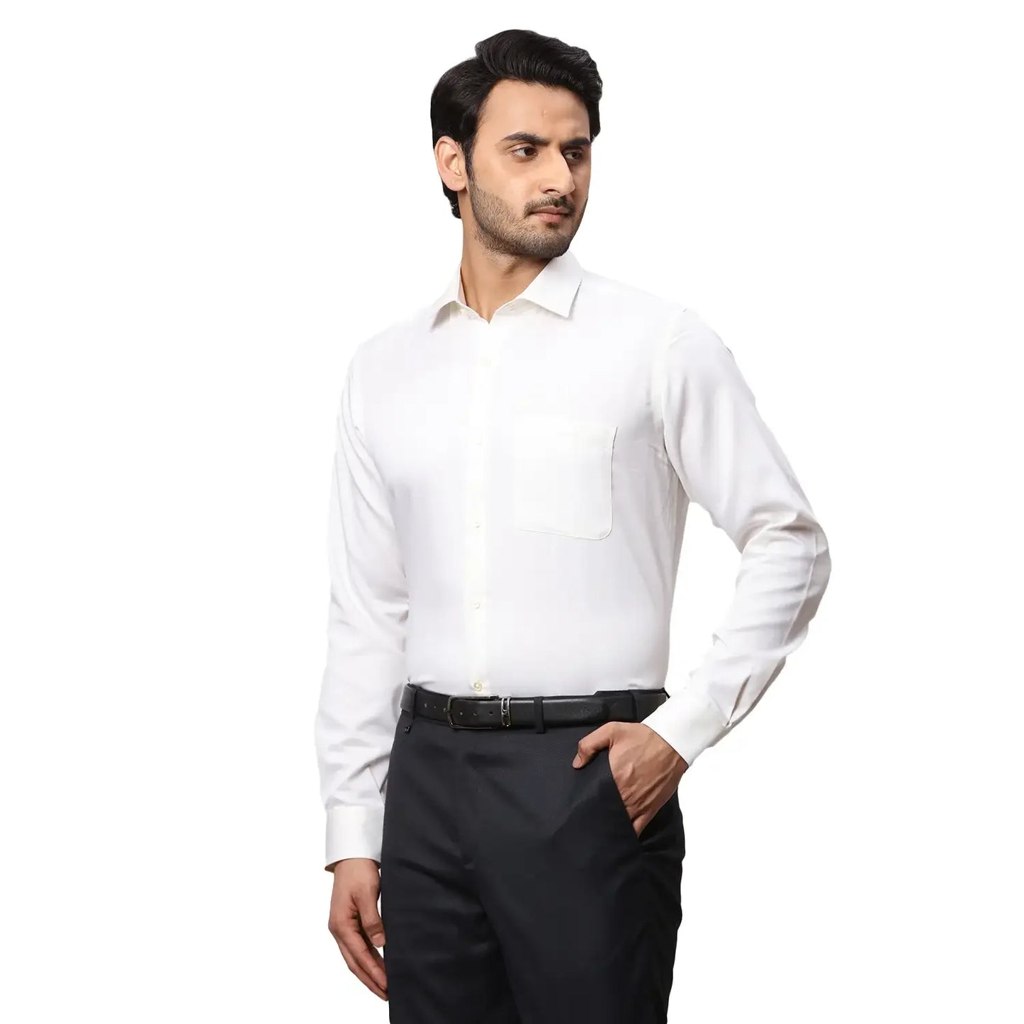 Men Yellow Contemporary Fit Solid Cotton Cut Collar Shirts