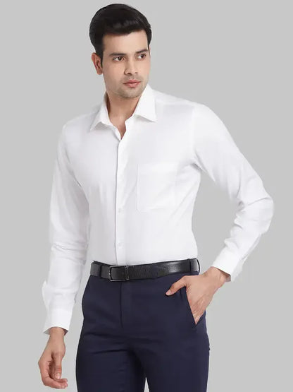 Men White Contemporary Fit Structure Cotton Shirts