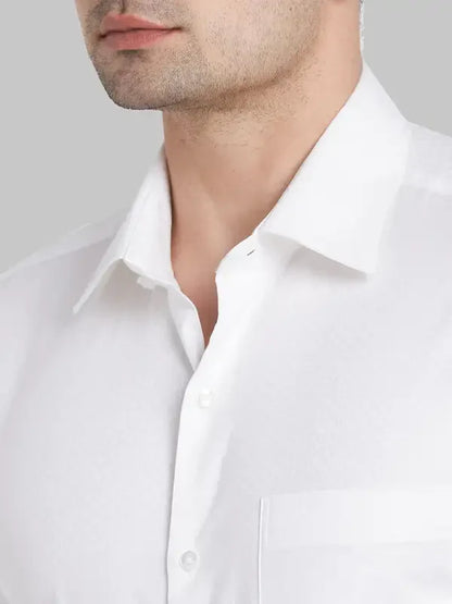 Men White Contemporary Fit Structure Cotton Shirts