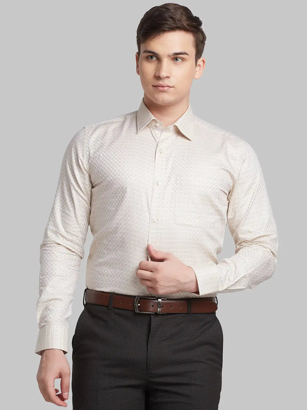 Raymond Men Brown Structured Contemporary Fit Cotton Formal Shirt
