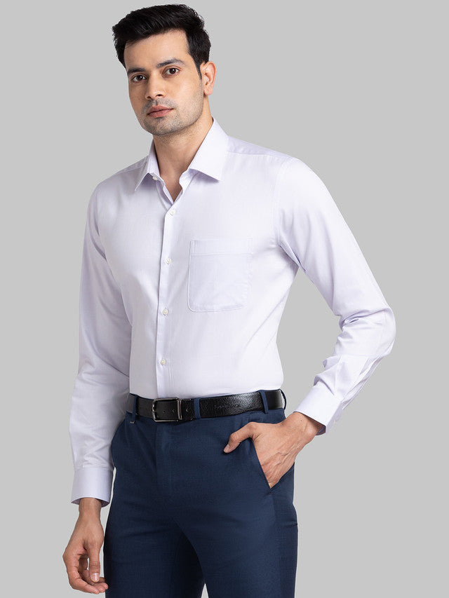 Raymond Purple Solid Contemporary Fit Full Sleeve Cotton Blend Shirt