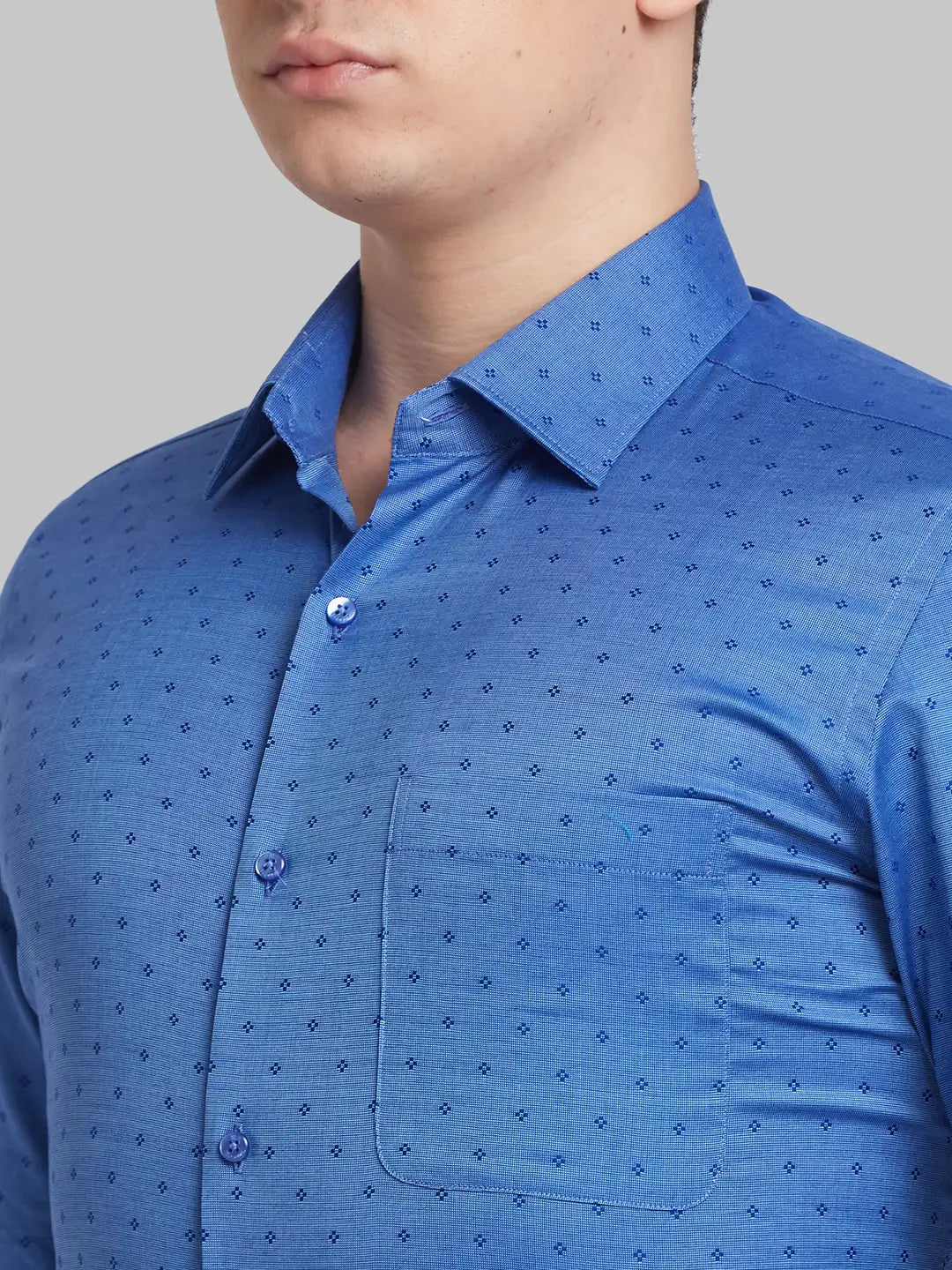 Men Blue Contemporary Fit Structure  Cotton   Shirts