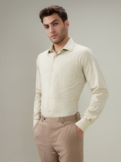 Raymond Men Brown Checks Contemporary Fit Cotton Full Sleeve Formal Shirt