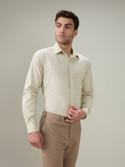 Raymond Men Brown Checks Contemporary Fit Cotton Full Sleeve Formal Shirt