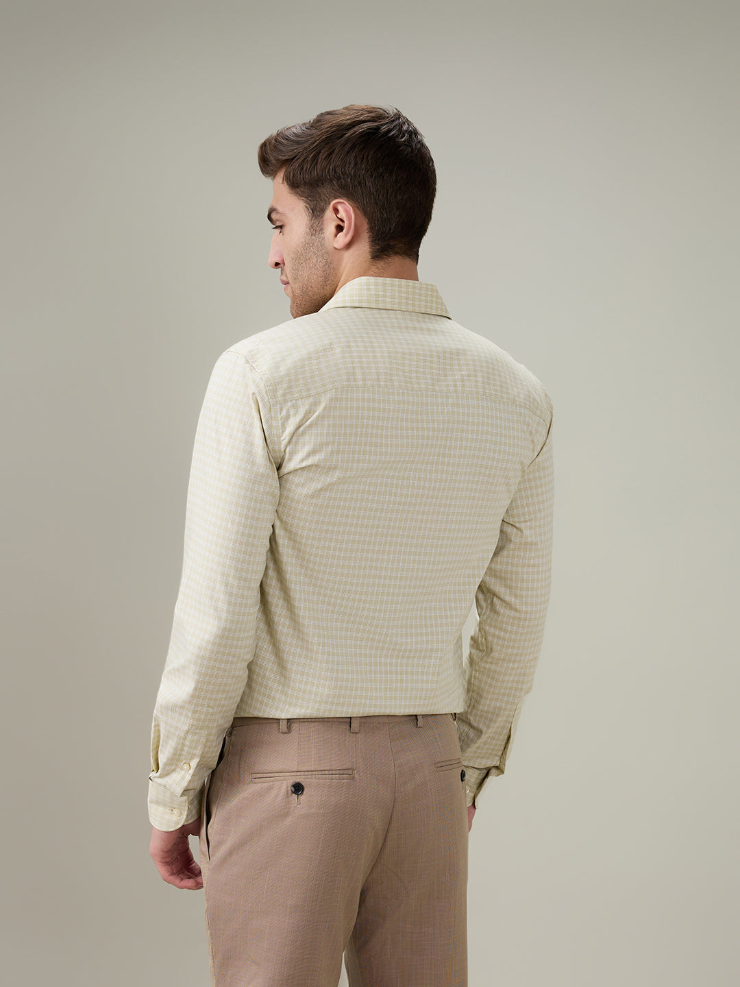 Raymond Men Brown Checks Contemporary Fit Cotton Full Sleeve Formal Shirt