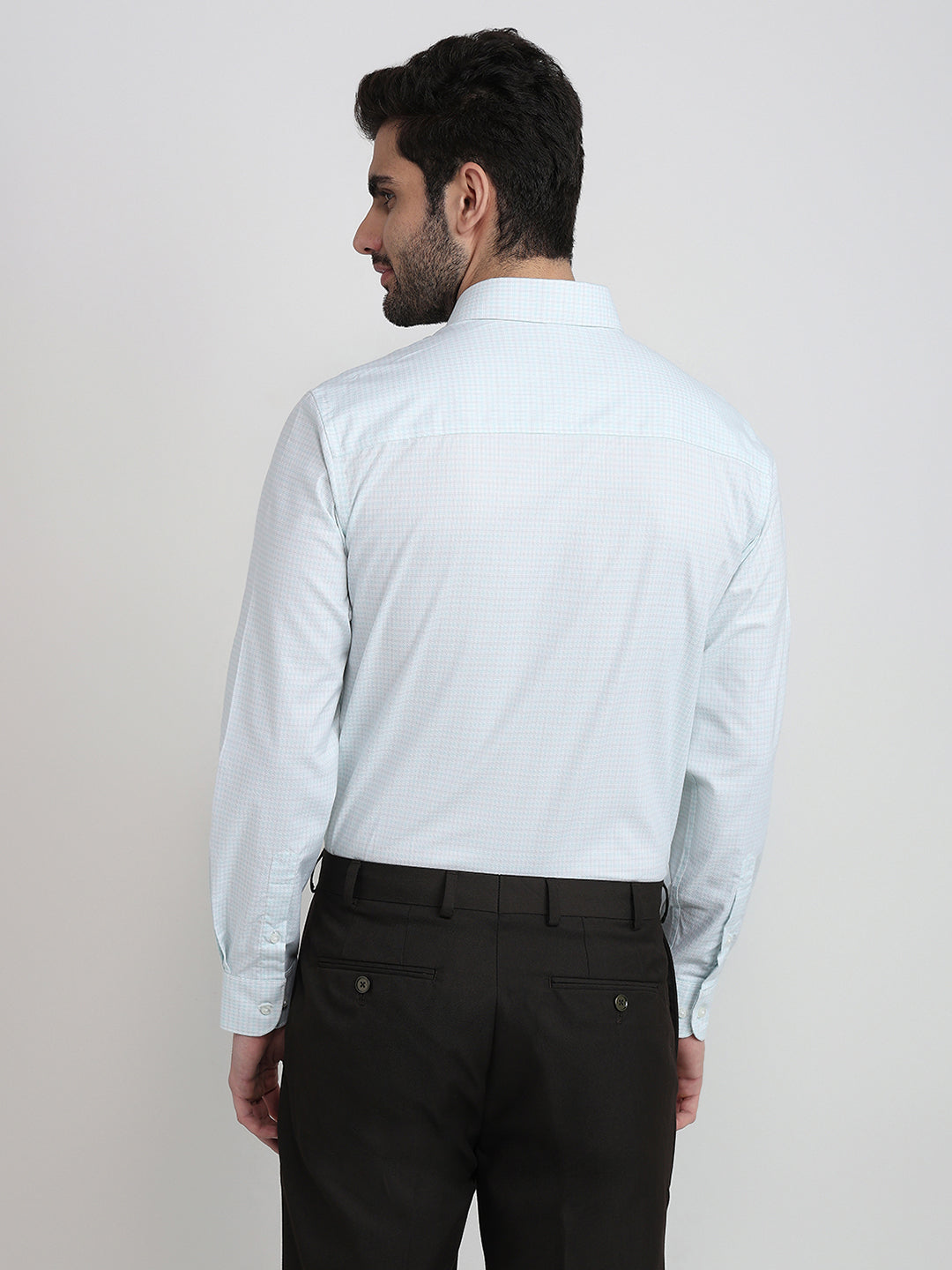 Raymond Men Blue Checks Contemporary Fit Cotton Full Sleeve Formal Shirt