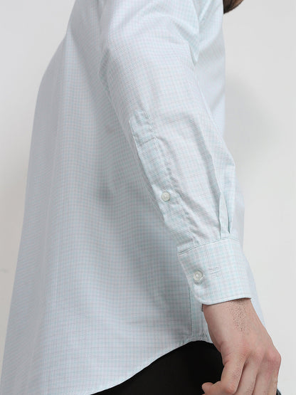 Raymond Men Blue Checks Contemporary Fit Cotton Full Sleeve Formal Shirt