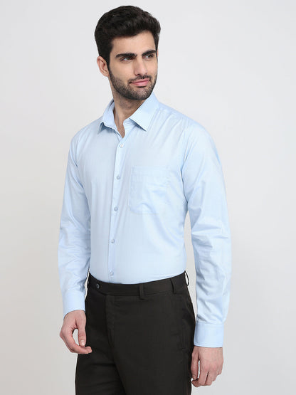 Raymond Men Blue Chambray Contemporary Fit Cotton Full Sleeve Formal Shirt