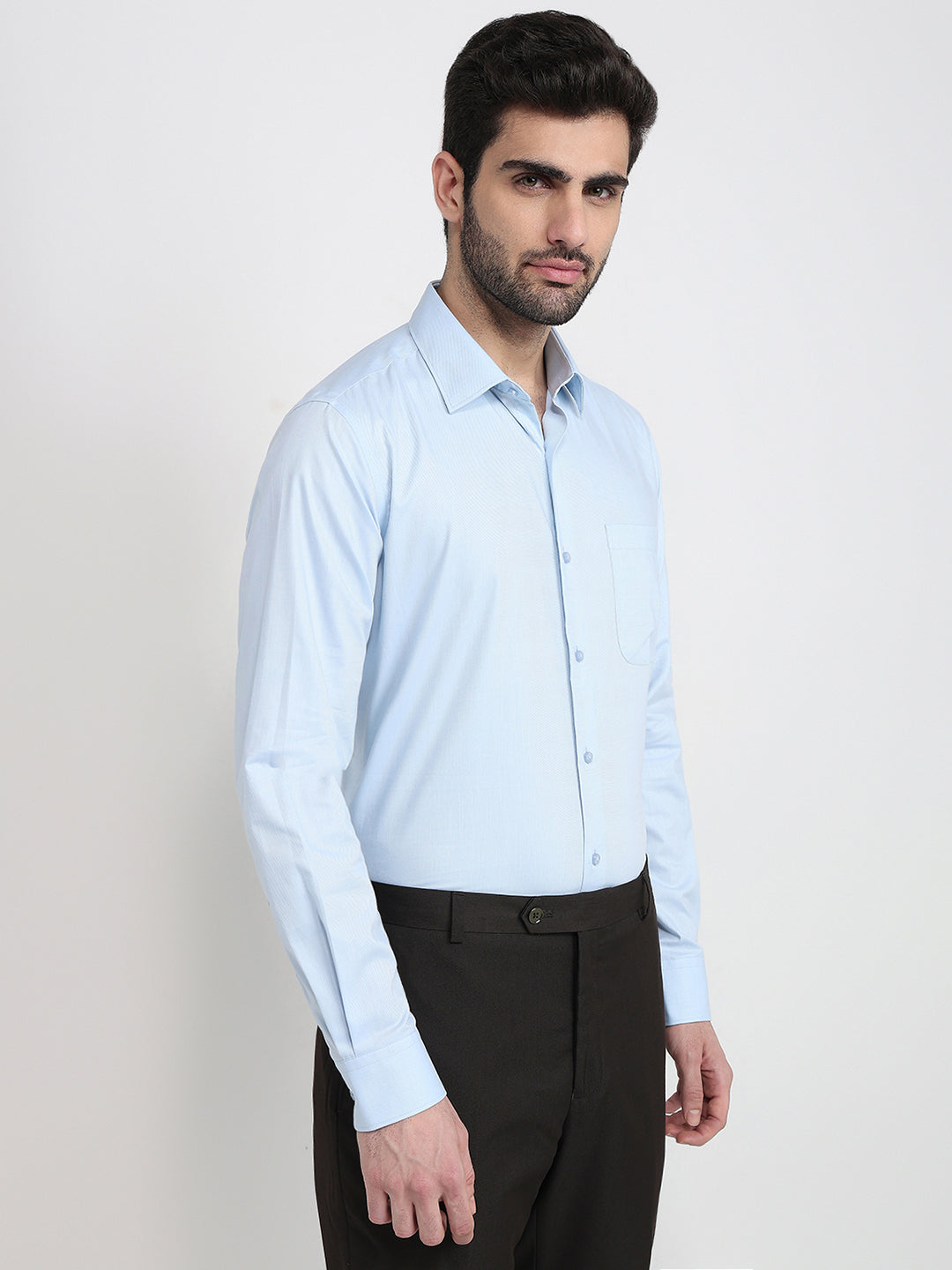 Raymond Men Blue Chambray Contemporary Fit Cotton Full Sleeve Formal Shirt