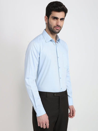 Raymond Men Blue Chambray Contemporary Fit Cotton Full Sleeve Formal Shirt