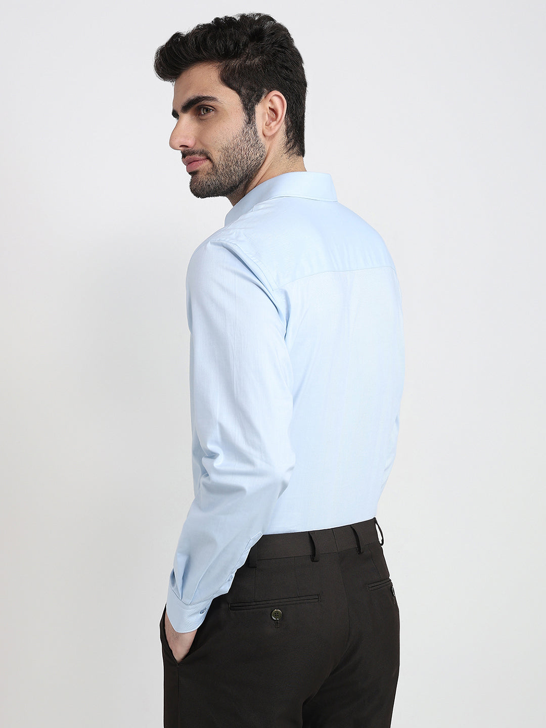 Raymond Men Blue Chambray Contemporary Fit Cotton Full Sleeve Formal Shirt