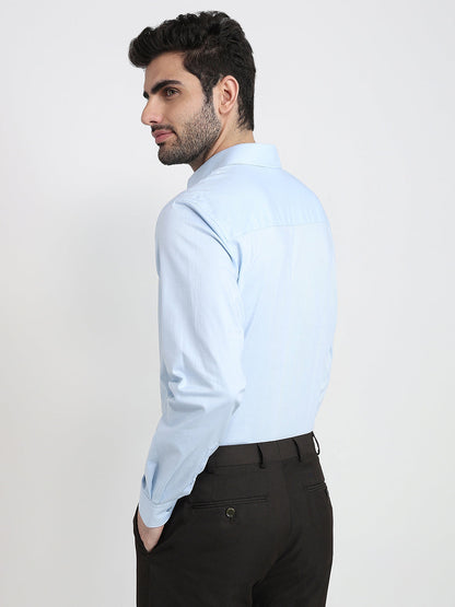 Raymond Men Blue Chambray Contemporary Fit Cotton Full Sleeve Formal Shirt