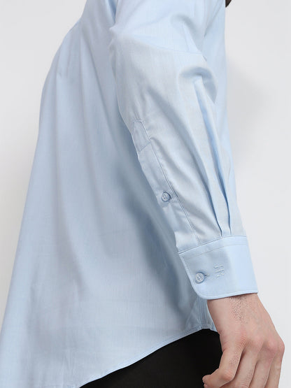 Raymond Men Blue Chambray Contemporary Fit Cotton Full Sleeve Formal Shirt