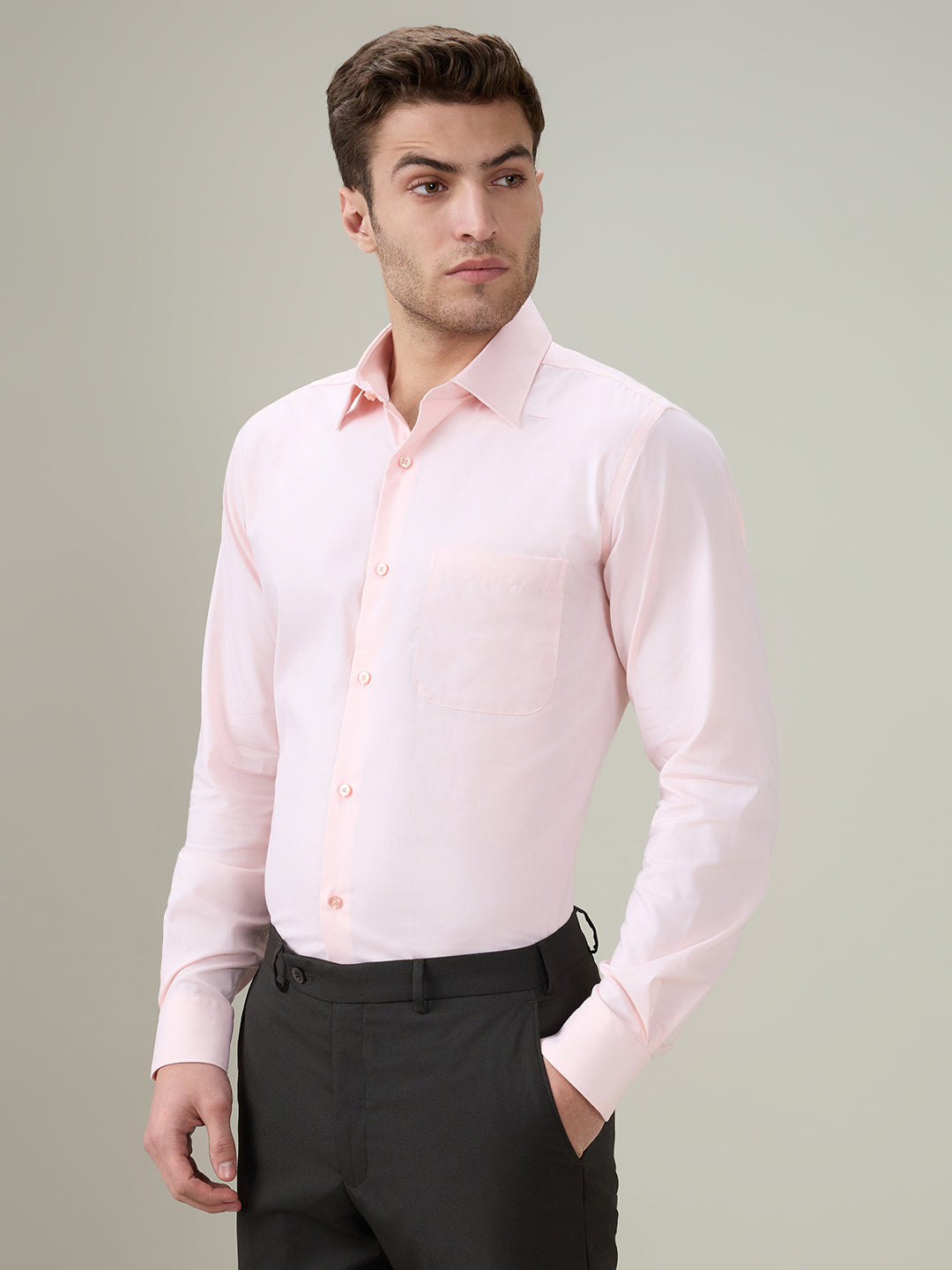 Raymond Men Orange Chambray Contemporary Fit Cotton Full Sleeve Formal Shirt