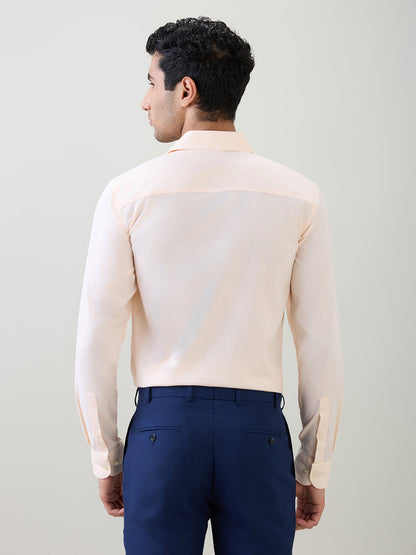 Raymond Men Brown Structure Contemporary Fit Cotton Full Sleeve Cut Away Collar Formal Shirt