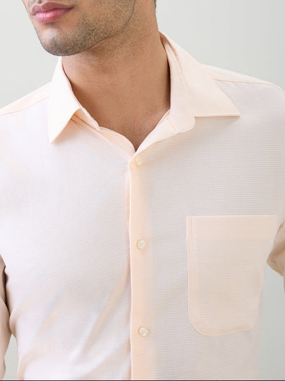 Raymond Men Brown Structure Contemporary Fit Cotton Full Sleeve Cut Away Collar Formal Shirt