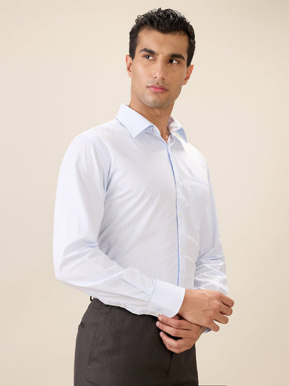 Raymond Men Blue Stripe Regular Fit Cotton Full Sleeve Formal Shirt