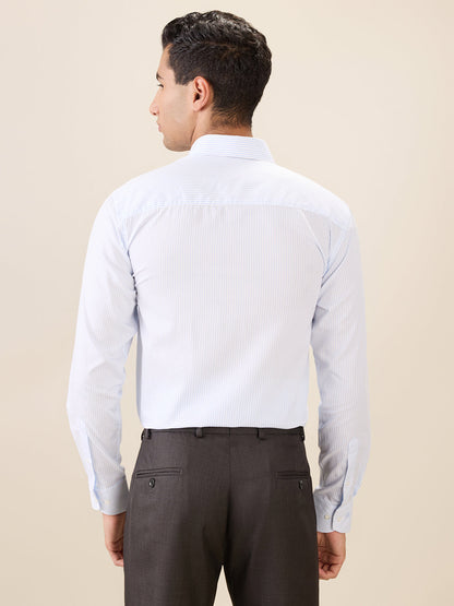 Raymond Men Blue Stripe Regular Fit Cotton Full Sleeve Formal Shirt