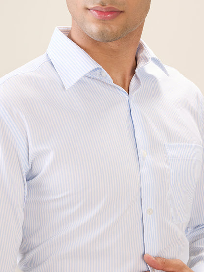 Raymond Men Blue Stripe Regular Fit Cotton Full Sleeve Formal Shirt