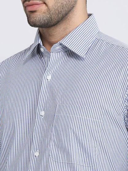 Raymond Men Blue Stripe Regular Fit Cotton Full Sleeve Formal Shirt