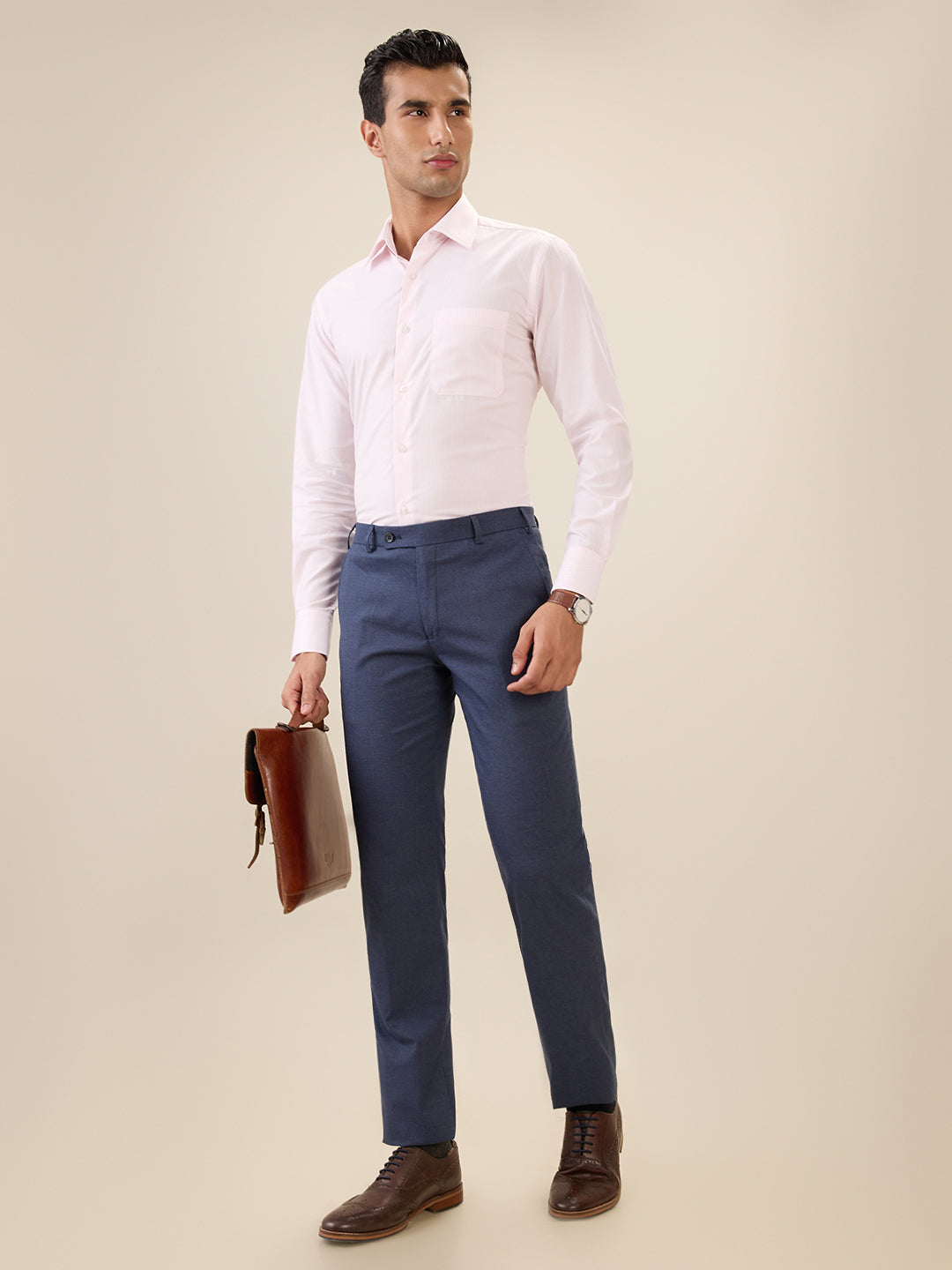 Raymond Men Red Stripe Regular Fit Cotton Full Sleeve Formal Shirt