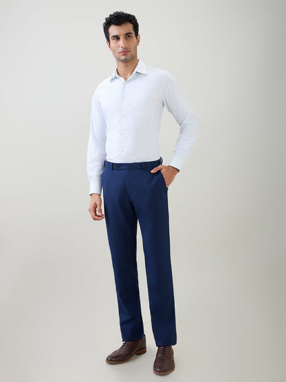 Raymond Men Blue Structure Contemporary Fit Bamboo Blend Full Sleeve Formal Shirt