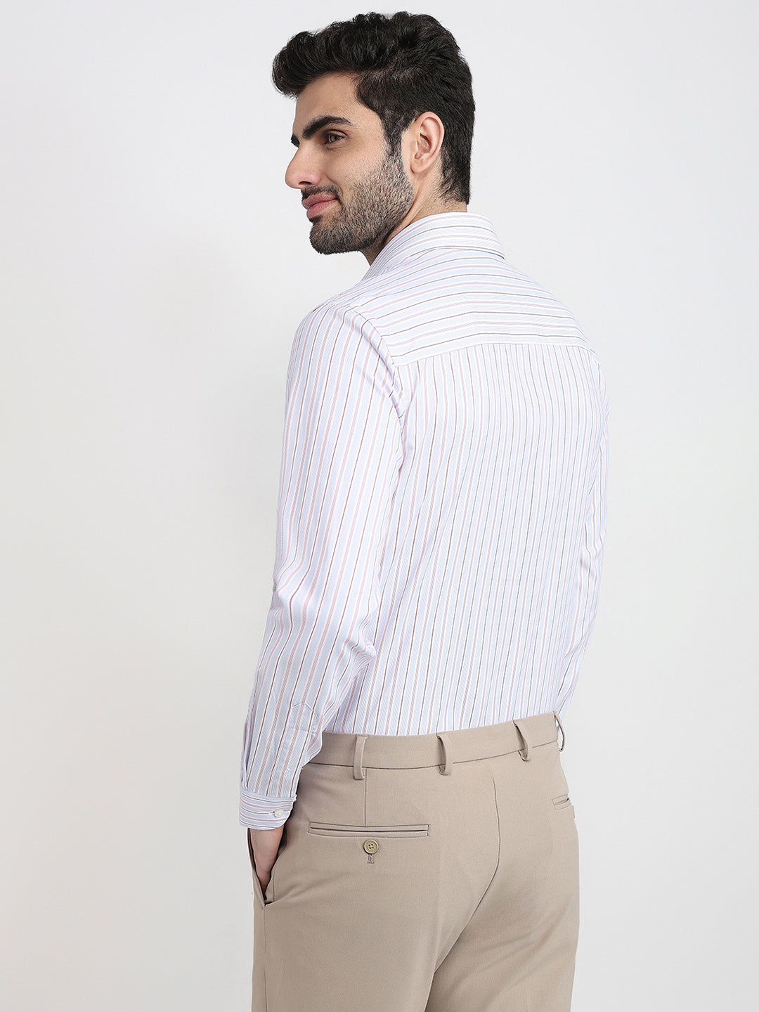 Raymond Men Blue Stripe Contemporary Fit Bamboo Blend Full Sleeve Formal Shirt