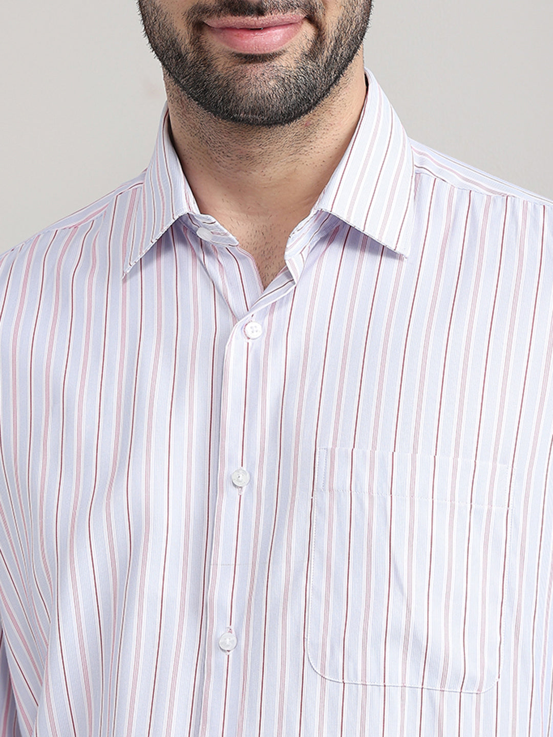 Raymond Men Blue Stripe Contemporary Fit Bamboo Blend Full Sleeve Formal Shirt