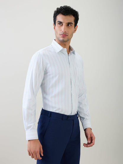 Raymond Men Grey Stripe Contemporary Fit Bamboo Blend Full Sleeve Formal Shirt