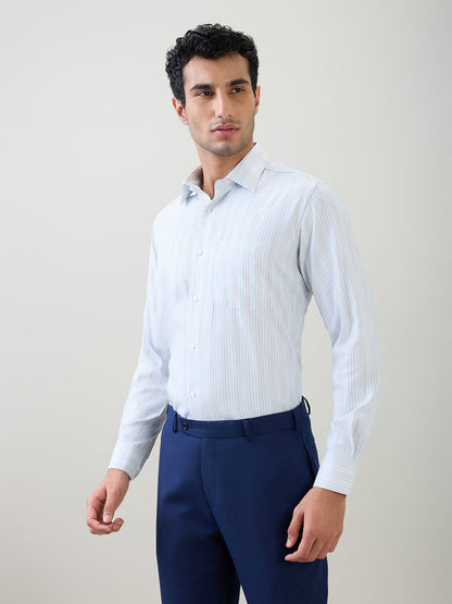 Raymond Men Grey Stripe Contemporary Fit Bamboo Blend Full Sleeve Formal Shirt