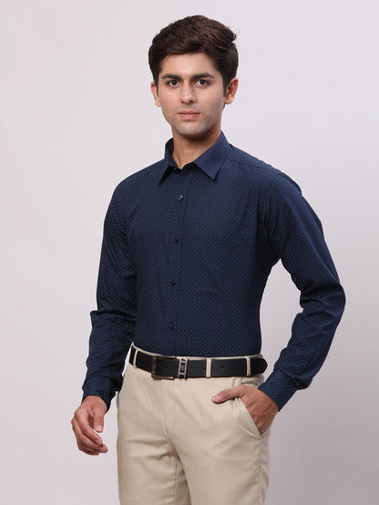 Raymond Blue Printed Slim Fit Cotton Formal Shirt