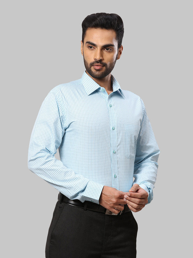 Raymond Blue Checks Slim Fit Full Sleeve Cotton Shirt