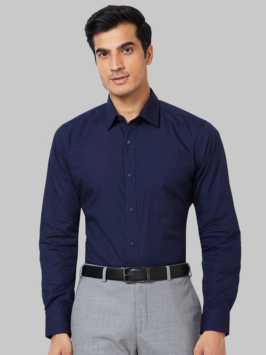 Raymond Men Blue Solid Slim Fit Cotton Formal Shirt