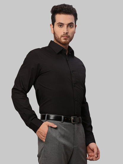 Raymond Men Black Solid Slim Fit Cotton Shirt