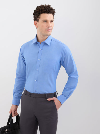 Raymond Men Blue Solid Slim Fit Cotton Formal Shirt